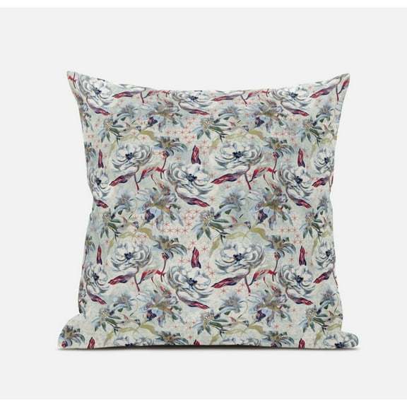 Roses Sprayed Stars Suede Zippered Pillow W Insert in Light Blue Peach 16 x 16