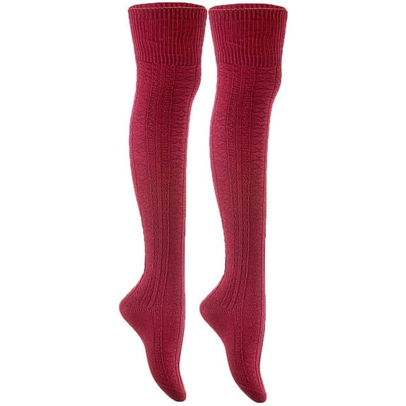 Lian LifeStyle Women's 2 Pairs Adorable, And Fashionable Thigh High Cotton Socks for everyday relaxed feet LW1025 Size 6-9Wine