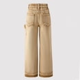 thumbnail image 5 of Eltusu Girls Jeans with Pockets, Wide Leg Loose Fit Elastic Waist Star Denim Pants Khaki Size 10-11T, 5 of 7