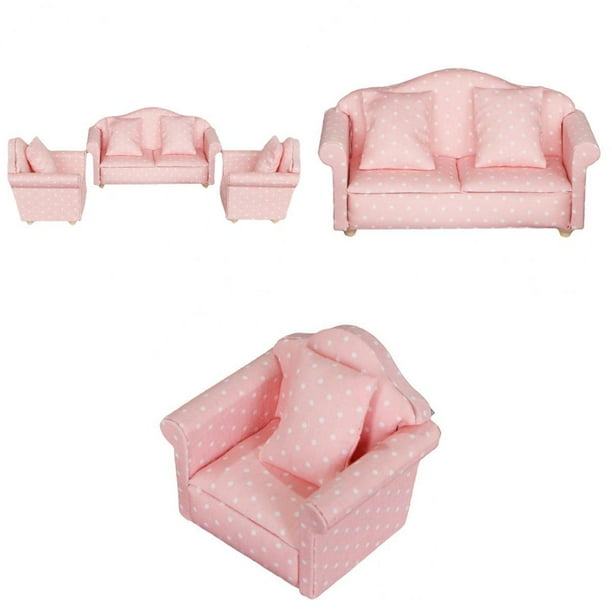 en miniatura 1:12, sa de estar, sofá rosa, modelo de muebles, asiento de amor +