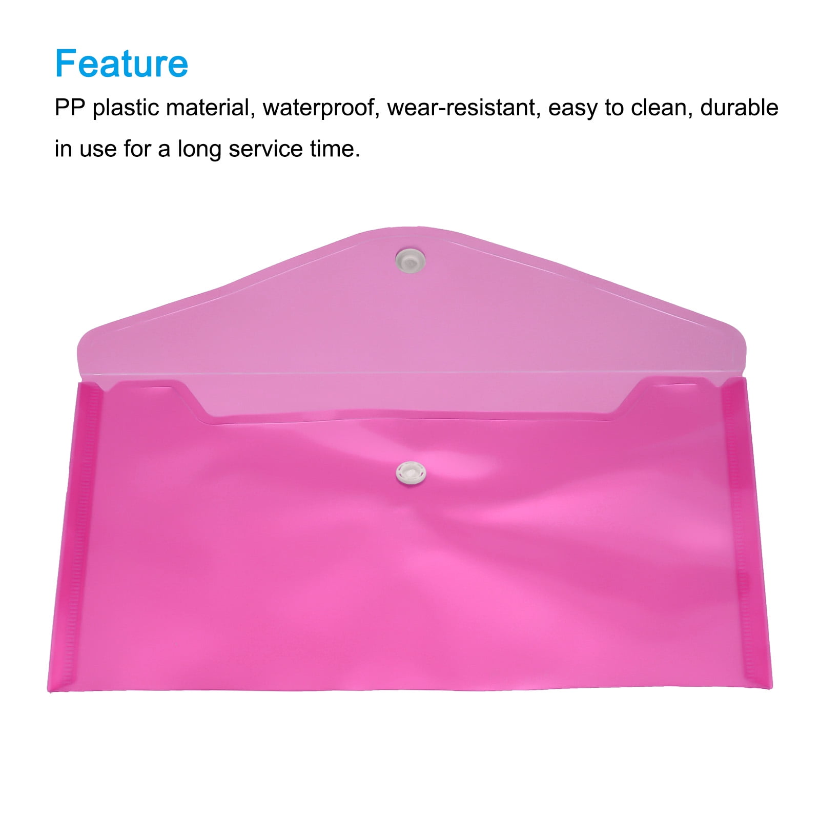 Unique Bargains File Folders Office Plastic Envelopes Document Organizer with Snap Button Pink