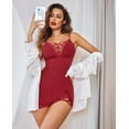 thumbnail image 3 of Women Sexy Nightgown Lace Babydoll Chemises V-Neck Modal Sleepwear Full Slip Side Slit Sleep Dress XS-XXL, 3 of 12