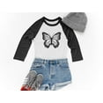 thumbnail image 4 of Girls Summer Butterfly Graphic Baseball Jersey: 3/4 Sleeve Fashion Shirt with Trendy Design X-Large black/white, 4 of 5