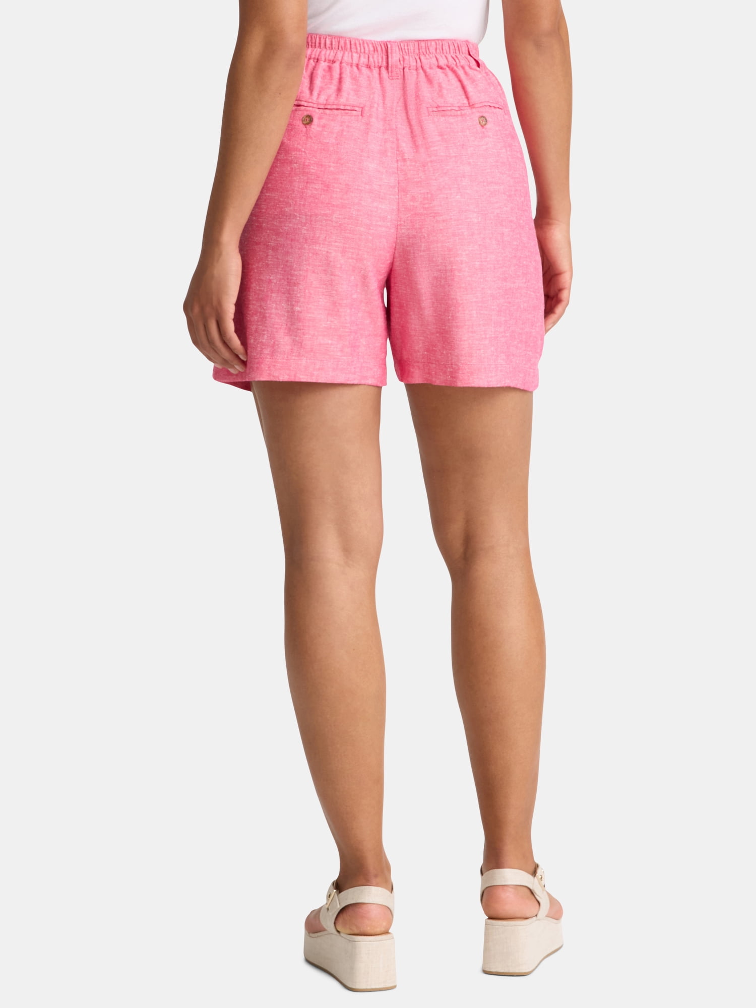 Time and Tru Women’s Linen Blend Shorts, 5” Inseam, Sizes XS-XXXL