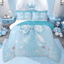 Castle Fairy Cartoon Bowtie Queen Comforter Set,Bling Crystal Bedding Comforter Set