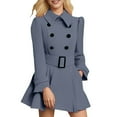 thumbnail image 2 of Women's Wool Blend Coat, Double Breasted Lapel Trench Coat, Slim Fit Belted Waist Jacket, Mid-Length Winter Work Coat, Casual Dressy Coat Grey S, 2 of 4