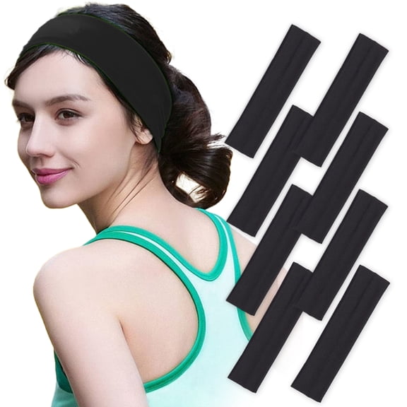 Headbands for Women Non Slip Elastic Sweat Hairbands Soft Fabric Hair Bands Workout Yoga Running Sport Thin Hair Wrap Hair Accessories 8 Pack Black One Size