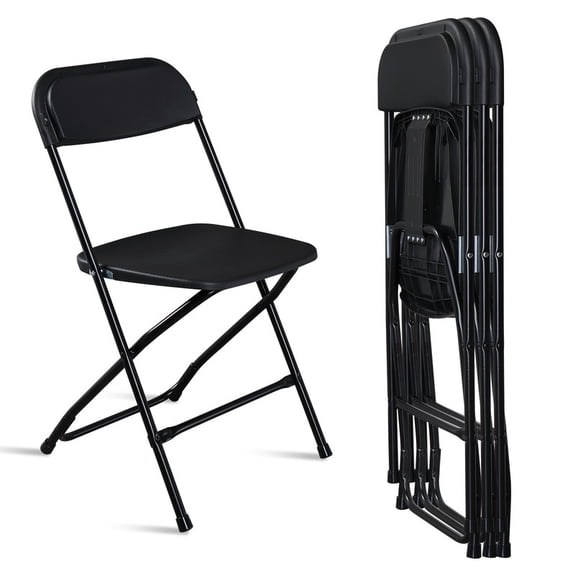 Gundir 4-Pack Heavy Duty Plastic Folding Chairs Black, 350 lbs Capacity Stackable Commercial Grade Portable Seating for Indoor Outdoor Parties Weddings Events