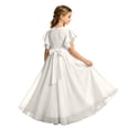 thumbnail image 5 of ZHOGXU Kids Classic Dresses For Girls Fly Sleeve O Neck Solid Color Flowy Pleated Gown Birthday Party Outfit, 5 of 6
