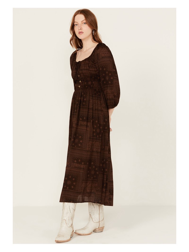 brown bandana dress Brown Jensen cotton long dress with bandana print main image 0