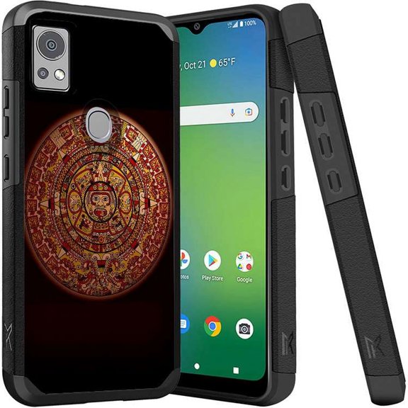 ANJ  Shockproof Dual Layer Slim Hard Case   Tempered Glass Cover Compatible with Icon 5, AT&T Motivate 4 - Wooden Mayan