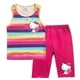 thumbnail image 2 of Hello Kitty-Chaleco a rayas de algodón para niñas, traje exterior informal para niños, cuello redondo sin mangas y pantalones cortos, conjunto de dos piezas, novedad de verano, 2 of 4