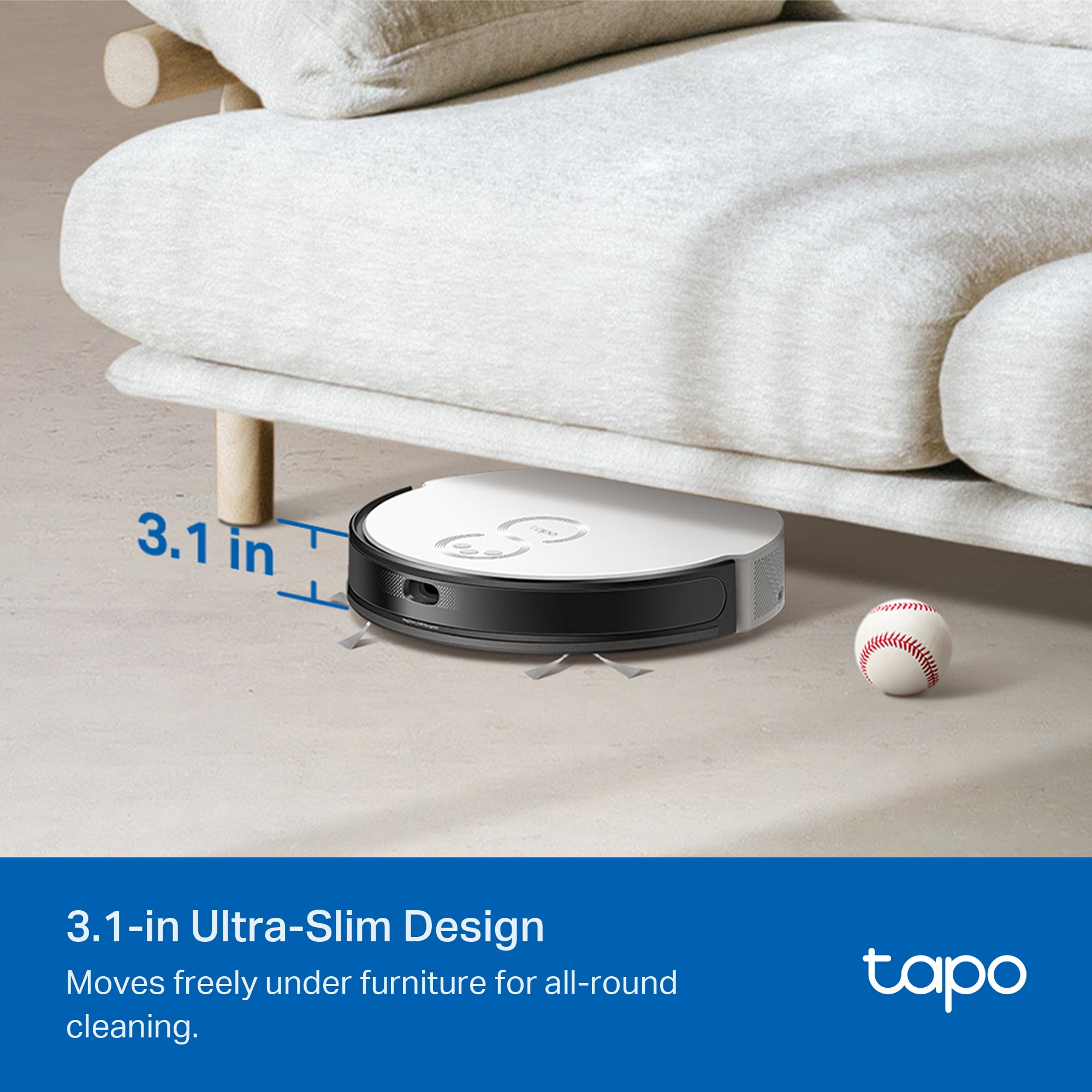 TP-Link Tapo Ultra-Slim Robot Vacuum, 3.07-inch Height, 2000Pa Hyper Suction, 4L Smart Auto-Empty Dock, Self-Charging, Customizable Room Cleaning, Quick Mapping, RV20 Plus