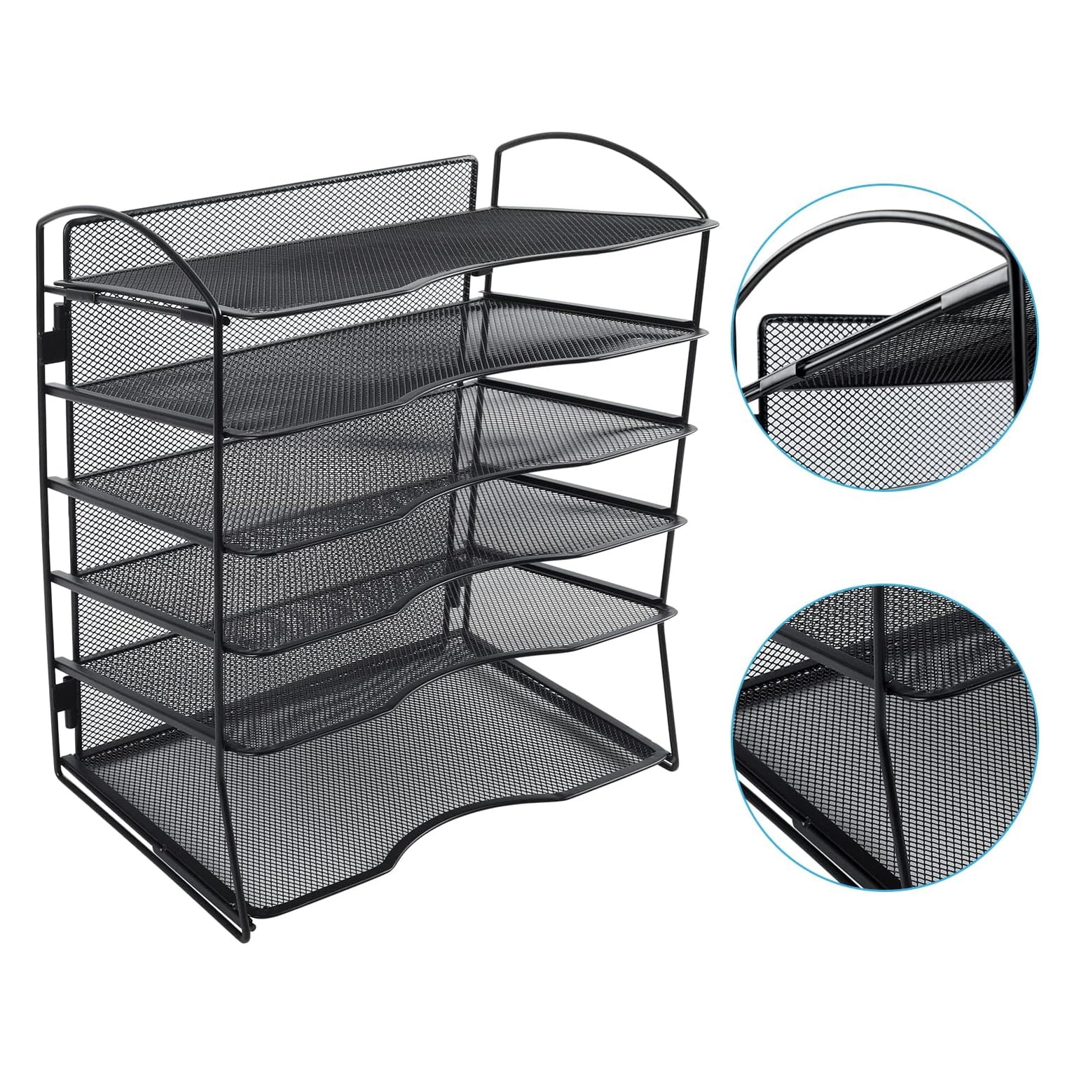 EasyPAG 6-Tier Mesh Desk File Organizer - Screwless Assembly Desktop File Folder Holder, Black Paper Sorter for Office Home School Document Organization