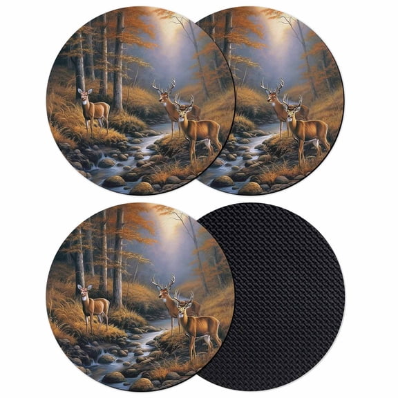 Fall Forest Rustic Deer Coasters for Drinks,Absorbent Non Slip Rubber Drink Coasters Set of 4 for Cup,Table,Bar,Home Decor, Nature Creeks Rock