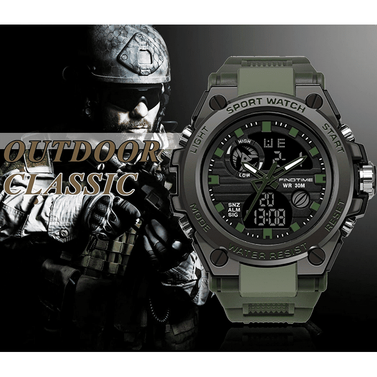 Findtime Men's Military Watch Outdoor Sports Electronic Watch Tactical Army  Wristwatch LED Stopwatch Waterproof Digital Analog Watches 