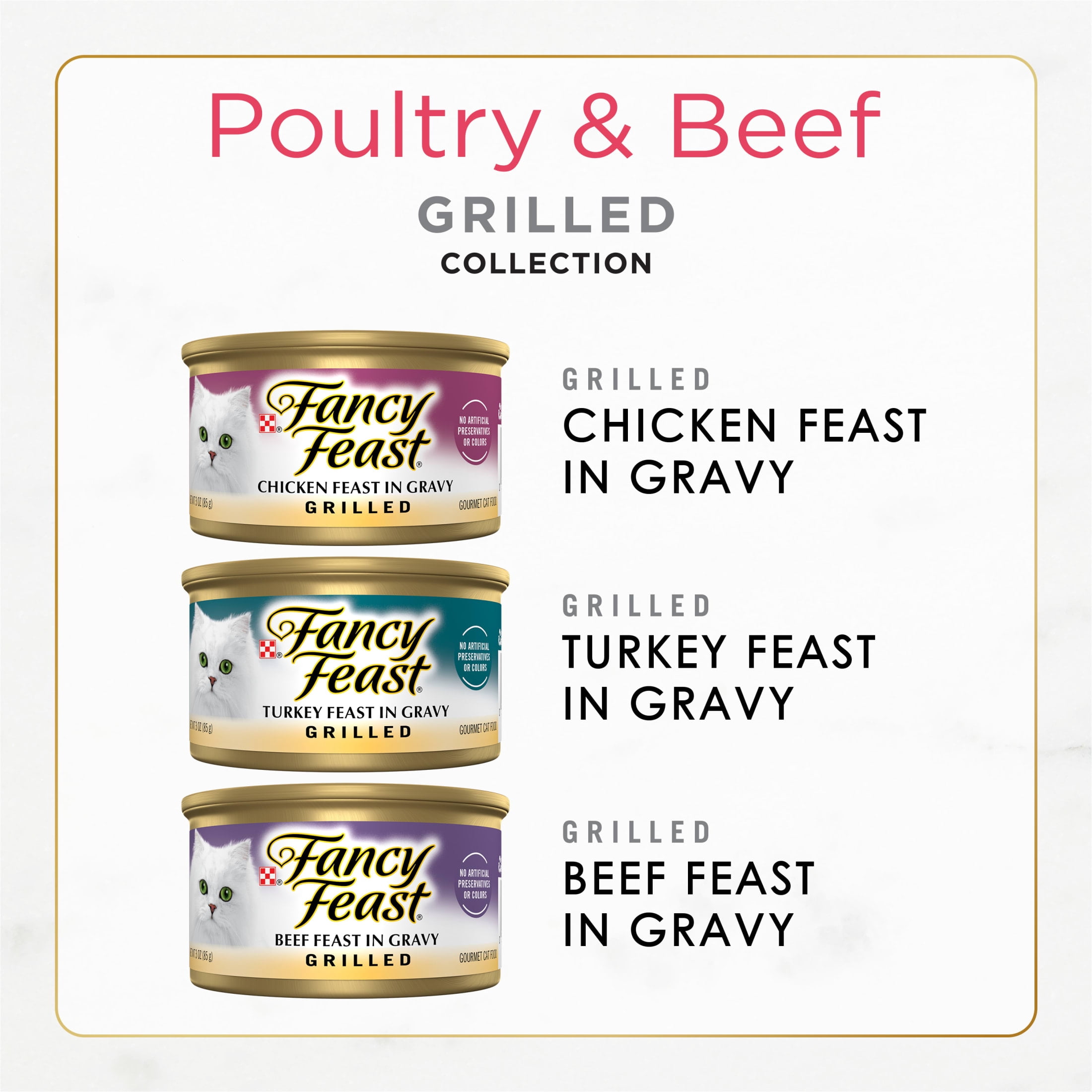 (3 pack) Purina Fancy Feast Poultry & Beef Grilled Collection Wet Cat Food Variety Pack, 3 oz Cans (30 Pack)