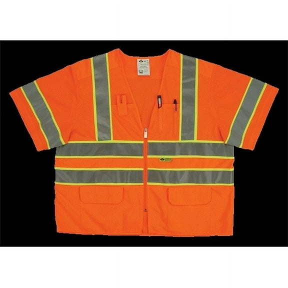 2W MS339C-3 M Class 3 Mesh And Solid- Ansi Vest - Orange- Medium