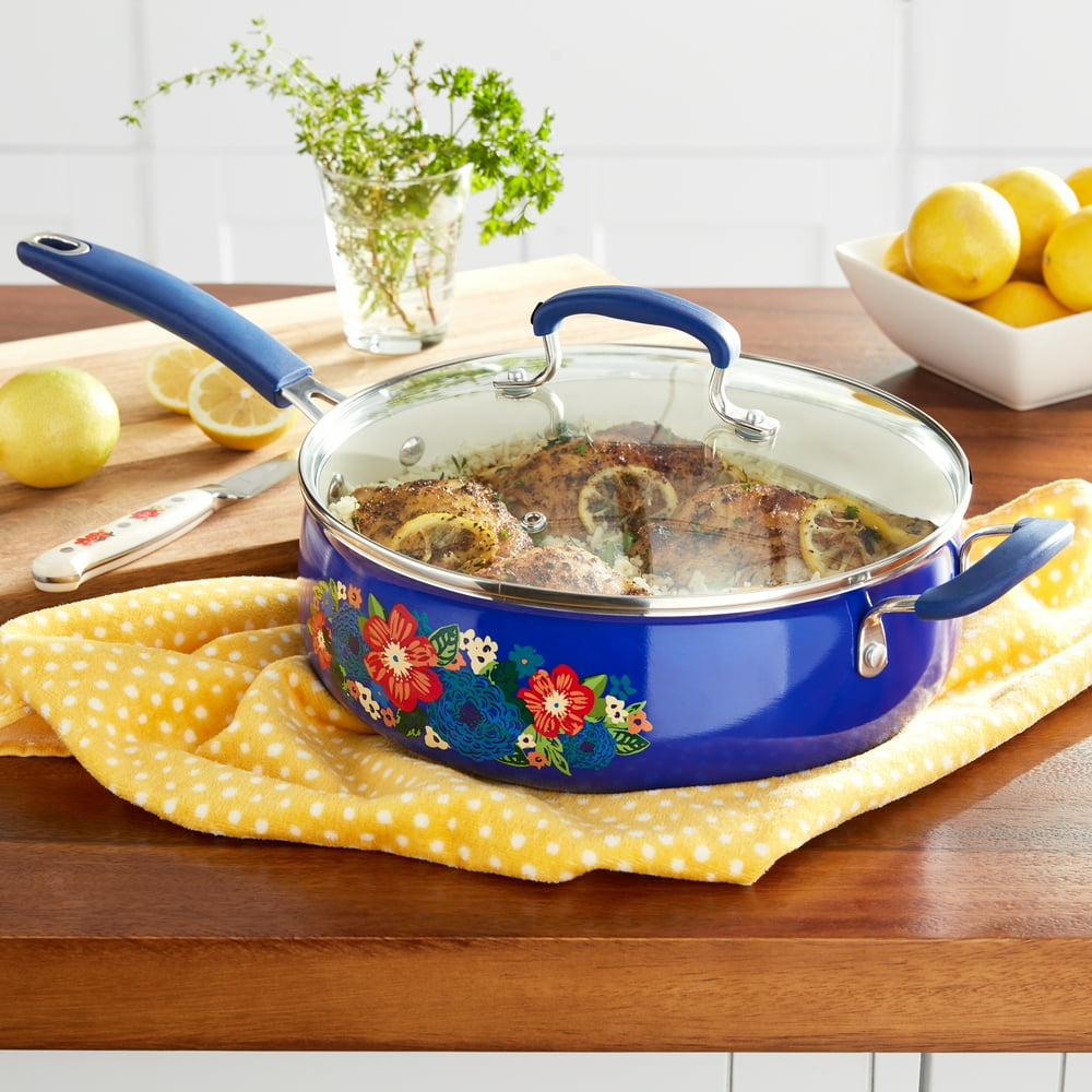 The Pioneer Woman Dazzling Dahlias 5Quart Jumbo Cooker, Cobalt