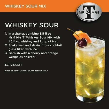 Mr & Mrs T Whiskey Sour Mix, 33.8 fl oz, Bottle