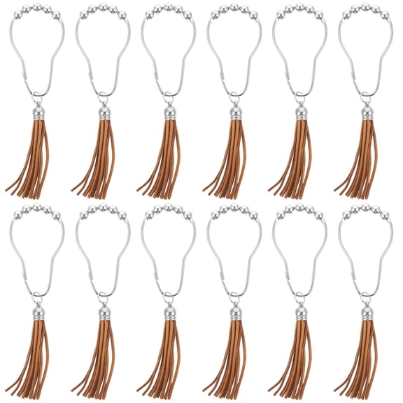 OUNONA Stainless Steel Shower Curtain Hanger Tassel Silver 12Pcs