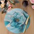 thumbnail image 3 of Teal Floral Marble Round 13 Inch Placemats Set of 2, Modern Abstract Ink Painted Art HeatResistant Non Slip Place Mats for Dining Table, Wipeable Braided Kitchen Table Mats for Housewarming, 3 of 9