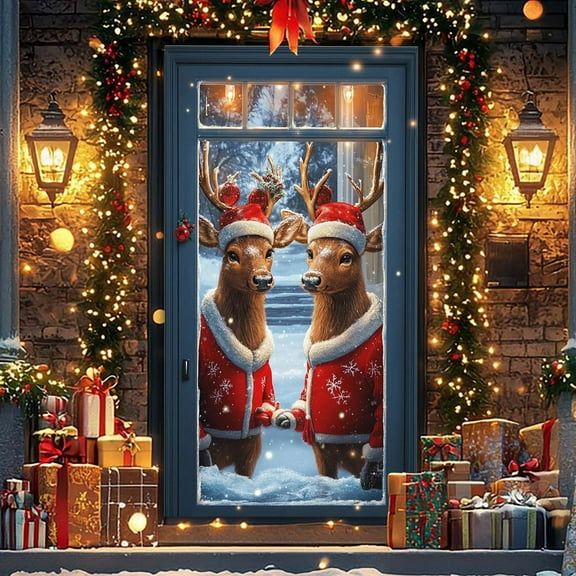 Mineart Christmas Door Curtain Decoration, Door Cover for Christmas Scene Layout, Festive Background for Entryways, Perfect for Setting Holiday Mood at Home