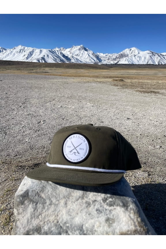 Maison Rope Snapback (Olive w/ White Surfboard Patch) - 6 Panel Rope Mesh Snapback - Unisex Adjustable Baseball Cap - Outdoor Unisex Hat
