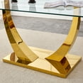 thumbnail image 6 of Sumdeal 63" Modern Tempered Glass Dining Table, Kitchen & Dining Room Glass Tables with U-Shape Stainless Steel Base, Clear Glass Dining Pedestal Table for 6, Gold, 6 of 7