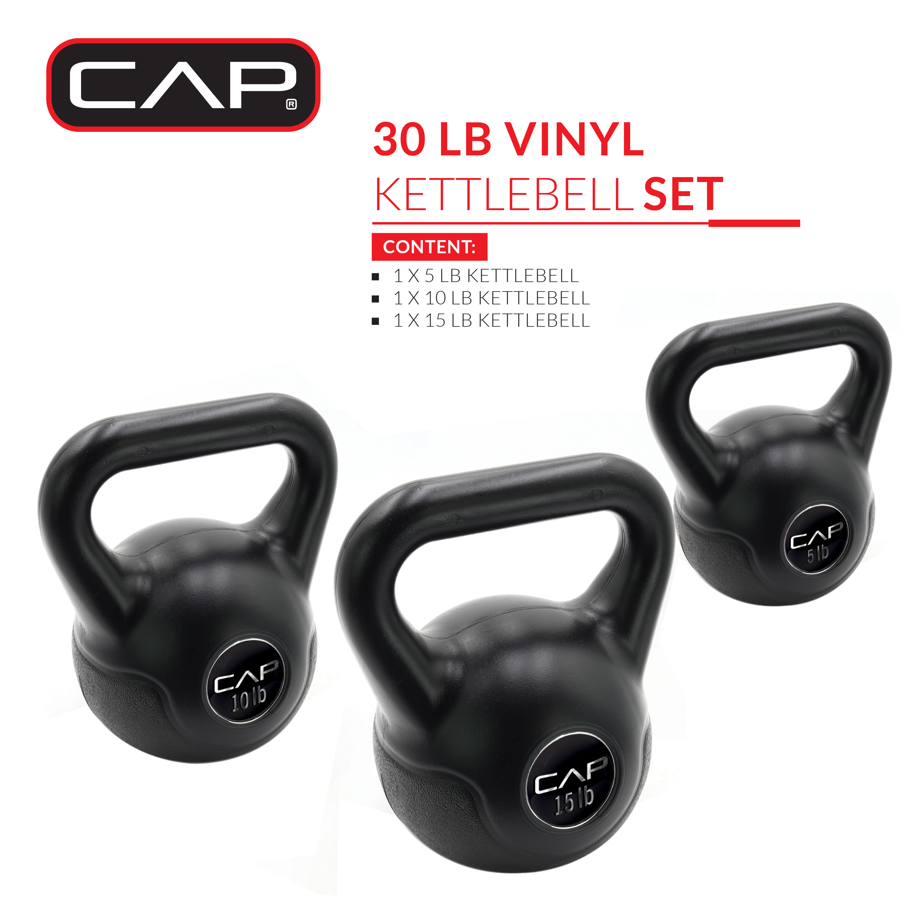 Cap Barbell 30 lb Cement-Filled Kettlebell Set of 3 photo 2