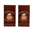 thumbnail image 2 of Serafina Home Autumn Fall Bath Fingertip Towels Bathroom Decor Farmhouse Harvest: Rust Dark Orange 100% Cotton Embroidered Pumpkin Spice Everything with Stitched Border, 12" x 18", 2 Pc Set, 2 of 9
