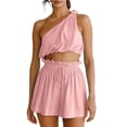 thumbnail image 3 of Women Casual 2 Pieces Set One Shoulder Tank Tops & High Waist Elastic Shorts, 3 of 5