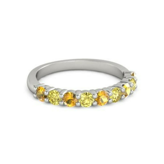 925 Sterling Silver Round 2.50 MM Citrine Yellow Tourmaline Eternity Women Ring