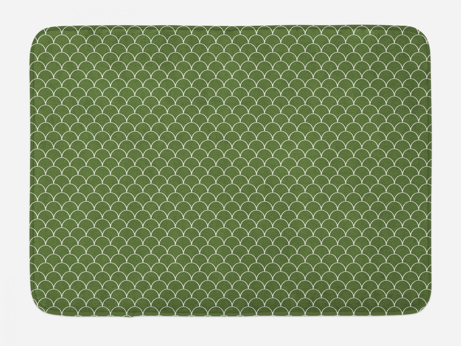 Green Bath Mat, Vivid Forest Natural Colored Geometric Wave Like Round