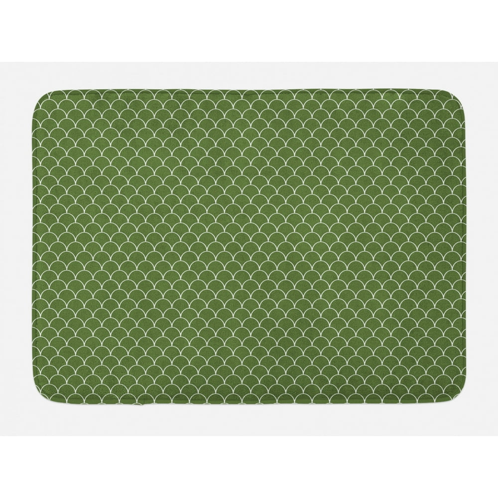 Green Bath Mat, Vivid Forest Natural Colored Geometric Wave Like Round