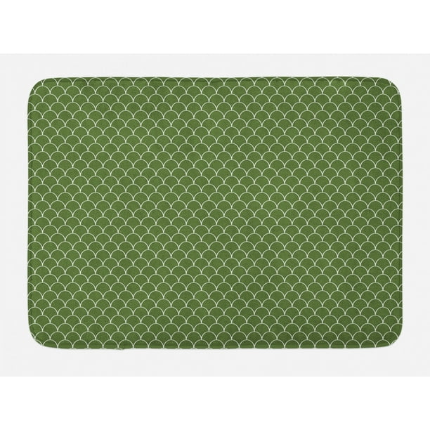 Green Bath Mat, Vivid Forest Natural Colored Geometric Wave Like Round Edged Shaped Image, Non