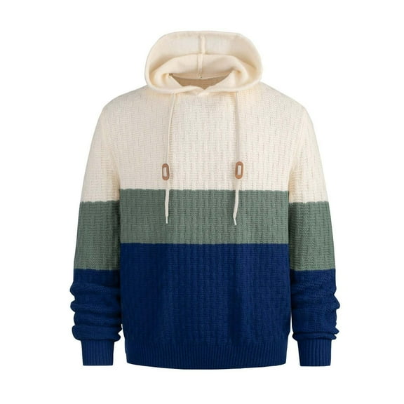 Donemore Men's Knitted Long Sleeve Hooded Sweater, Thermal Fleece Lined Casual Pullover, Streetwear Style Loose Fit Autumn Winter Warm Top