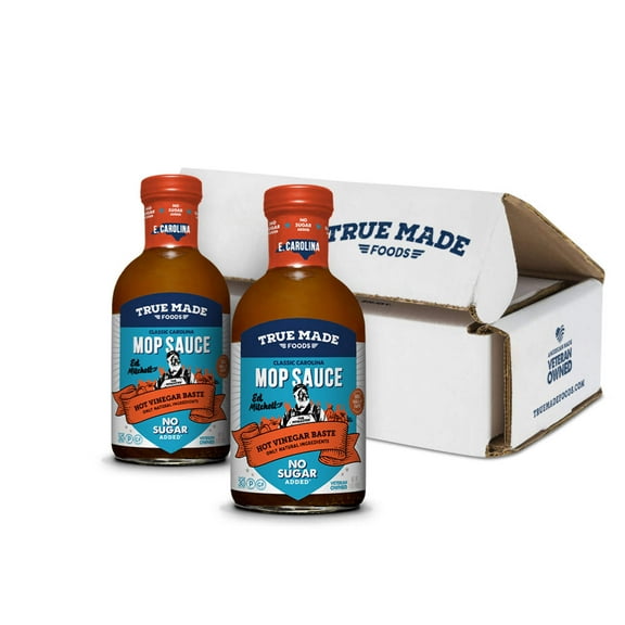 True Made Foods Eastern Carolina Vinegar BBQ Sauce, Strong and Spicy, No Sugar Added (17oz, 2 Pack)