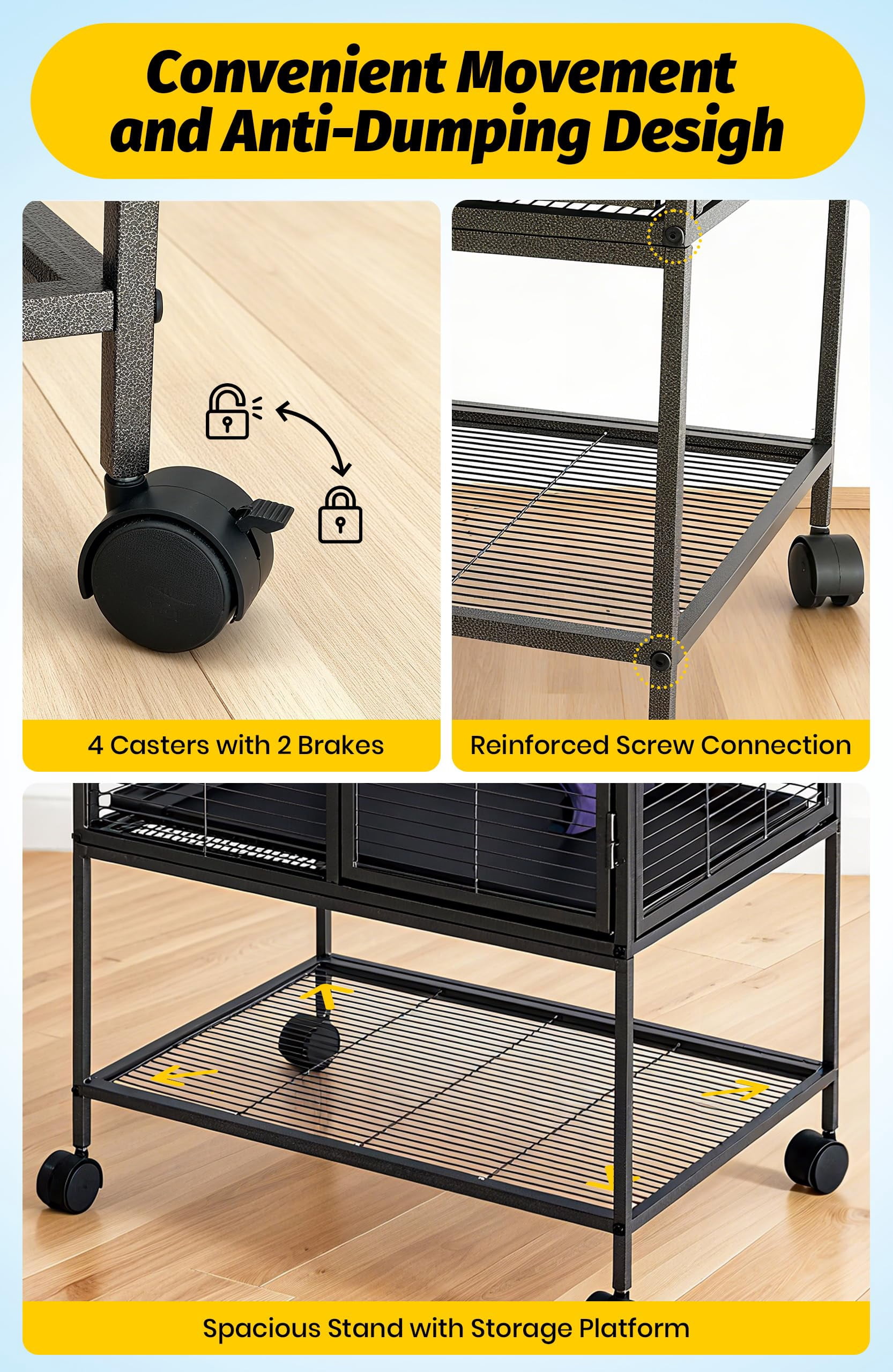 Metal Small Animal Cage,34 ''H Multi-Level Ferret Cage for Small Animals - Large Hamster Cage with Ramp, Extra Storage Stand, RemovableTray for Chinchilla, Rabbit, Guinea Pigs, Hedgehog, Gerbil