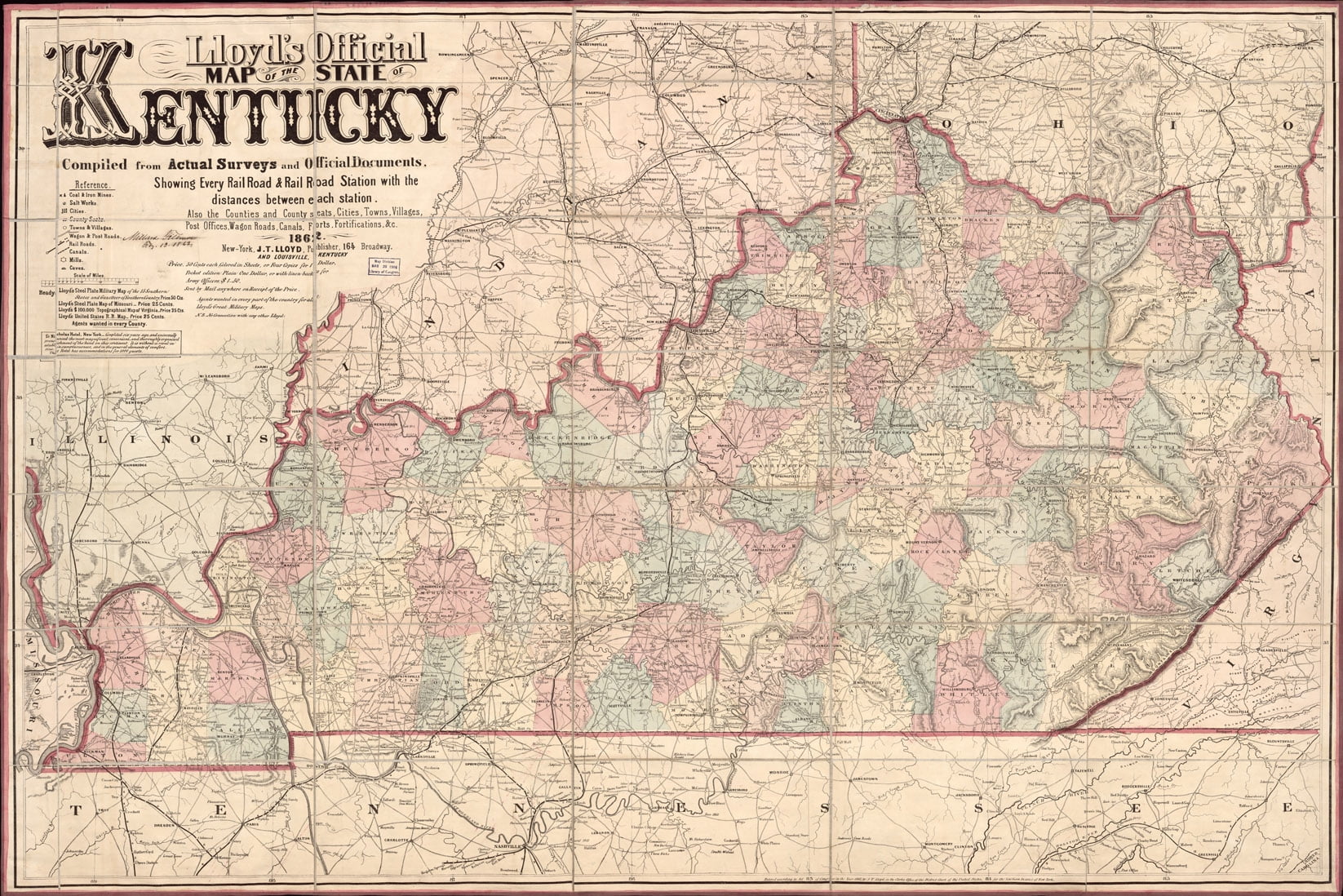 24x36 Gallery Poster Map Of The State Of Kentucky P2 3101