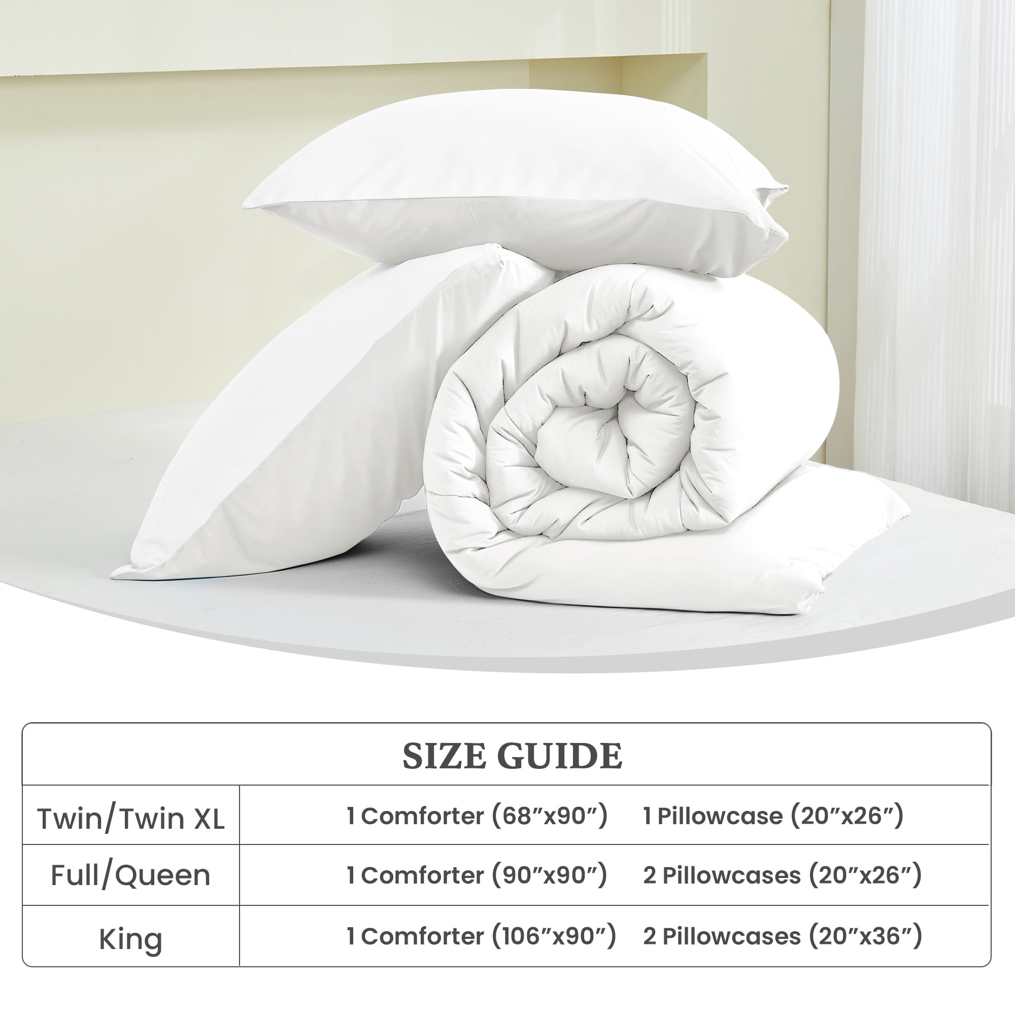 HOMTEC Reversible 3-Piece Comforter Set, All Season Double-Sided Comforter with 2 Pillowcases, Full/Queen Size, White