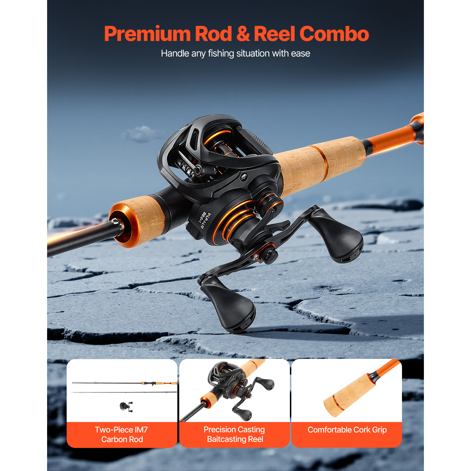 KFFKFF Rod and Reel Combo with IM7 Carbon Fiber Fishing – 6.5 ft, 3/4 oz, Red