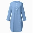 thumbnail image 4 of under $5 JINMGG 2023 Summer Dresses under $10.00 Women Fashion O-Neck Pockets Button Dress Solid Long Sleeve Pocket Dress, 4 of 8