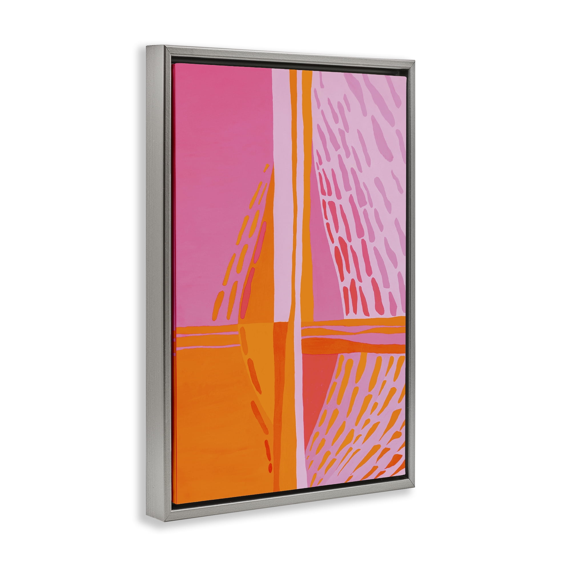 Stupell Industries Centric Orange & Pink Abstract Painting Gray Floater Framed Canvas Art Print Wall Art, 17 x 25