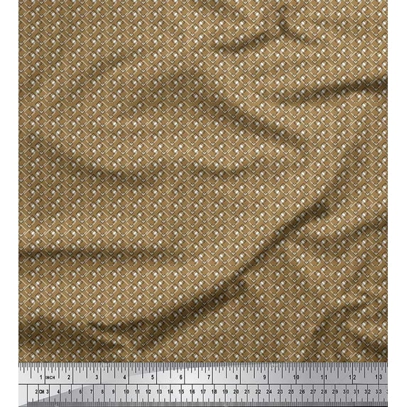 Soimoi Polyester Crepe Fabric Geometric Maze Shirting Print Fabric by The Yard 52 Inch Wide