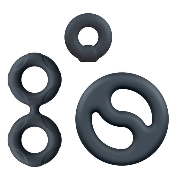 Eden 3 Piece Silicone Ring Set, Black