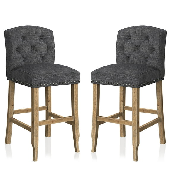 Furniture of America Roseanne Upholstered Bar Chairs - Set of 2, Dark Gray