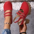 thumbnail image 3 of Rokment Womens Platform Chunky High Heels Mary Jane Mules Sandals Summer Fall Trendy Casual Buckles Leather Closed Toe Block Heeled Slingback Dressy Footwear with Back Straps Red Size 8, 3 of 8