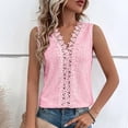 thumbnail image 2 of asdoklhq 2025 Summer Fall Womens Tops Clearance under $5 Fashion Women's Summer V-Neck Sleeveless Solid Lace Patchwork Casual Tank Top Blouse Pink M, 2 of 5
