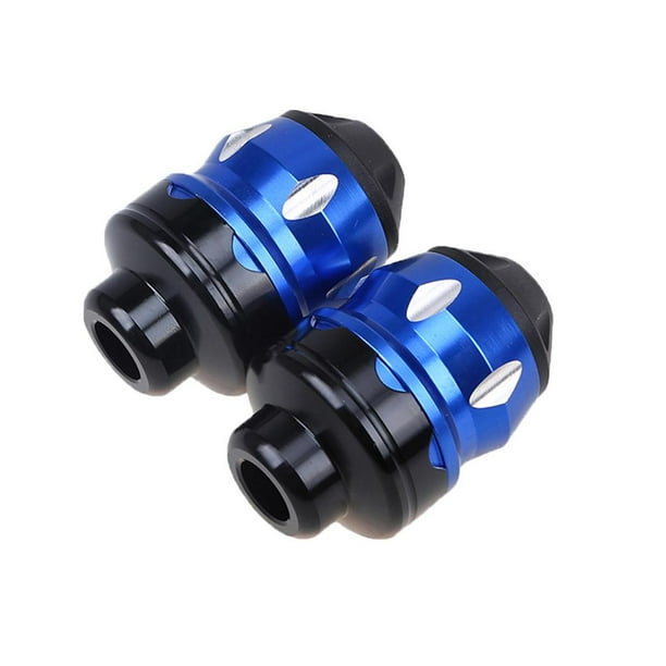 2 x CNC Front Fork Cup Moto Frame Sliders Moto Protection Crash Guard Azul Cola Deslizador del marco de la motocicleta